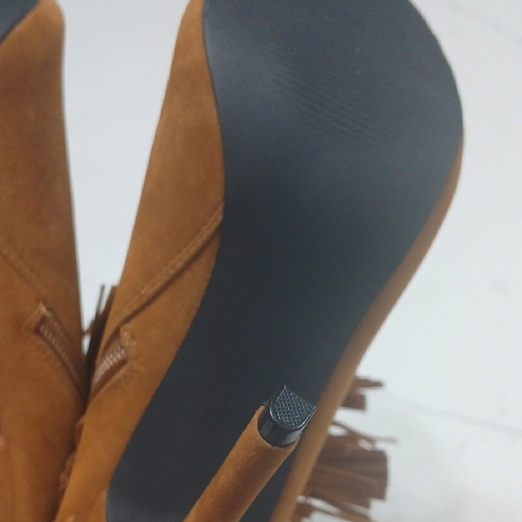 Fringe Tassel Peep Toe Ankle Boots - Tan, By Privileged Shoes Sz 7.5 Without Tag - Picture 7 of 9
